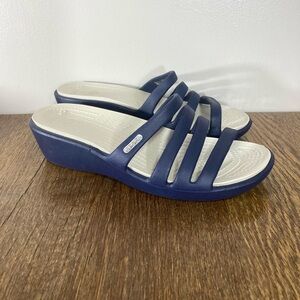 Crocs Rhonda Strappy Wedge Sandal Women’s Size 7 Navy